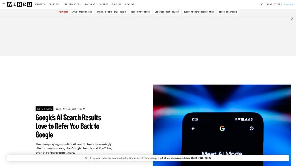 AI Mode : Google cite (beaucoup) Google… et renvoie vers d’autres SERP sur Wired.com