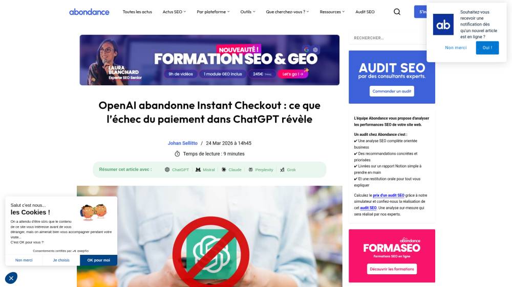 OpenAI enterre Instant Checkout sur Abondance.com