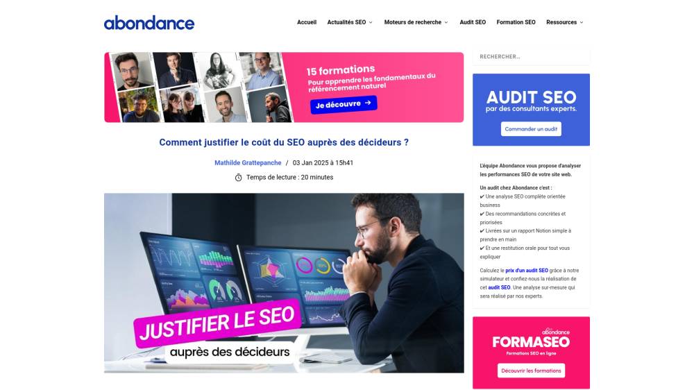 Justifier le coût du SEO devant des décideurs sur Abondance.com