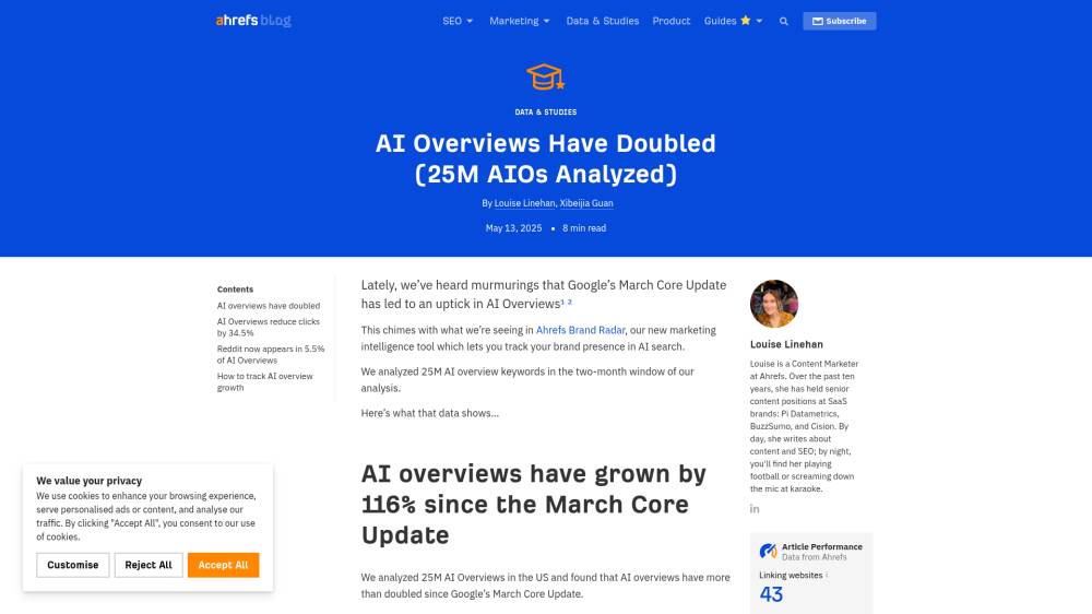 Les AI Overview mangent la SERP sur Ahrefs.com