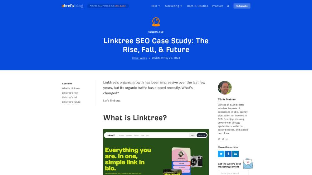 Linktree: grandeur et décadence sur Ahrefs.com