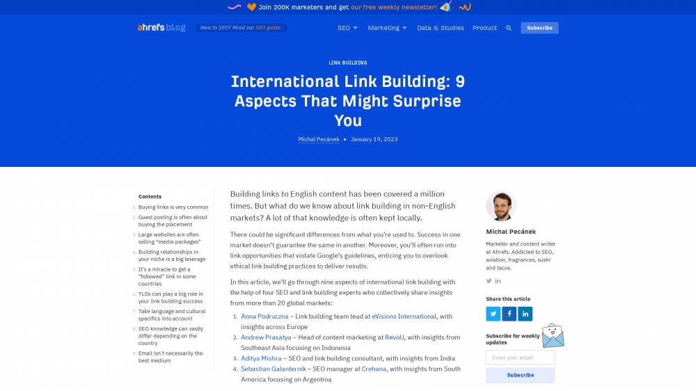 Linkbuilding international sur Ahrefs.com