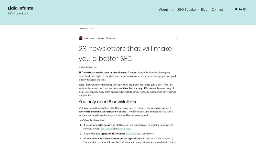 Les meilleures newsletter SEO sur Lidia-infante.com