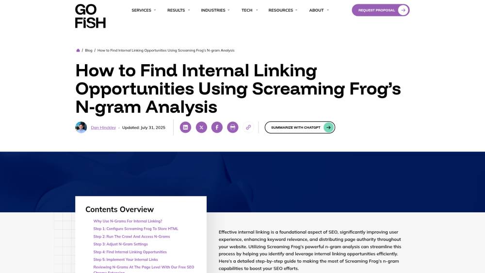 Liens internes avec Screaming Frog sur Gofishdigital.com