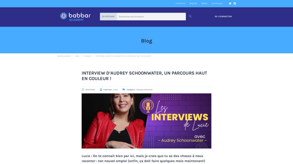 Interview d'Audrey Shoonwater sur Babbar.academy