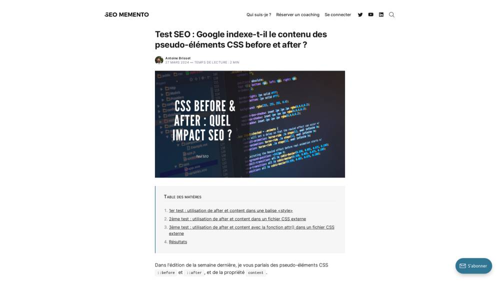 CSS before/after et indexation sur SeoMemento.com