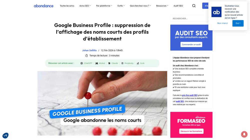 Google Business Profile :  la mort de l’affichage des noms courts ? sur Abondance.com