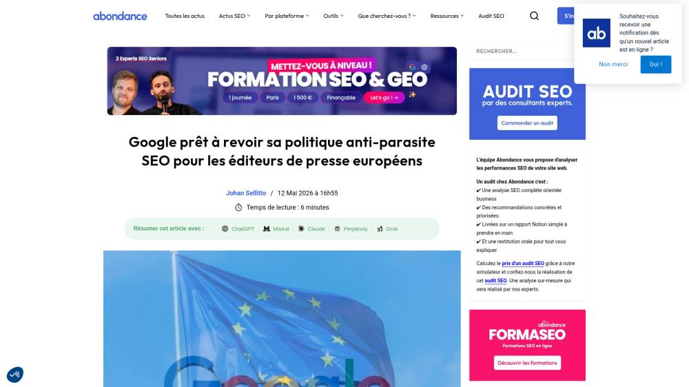 Les parasites SEO prennent une tournure très politique en Europe sur Abondance.com