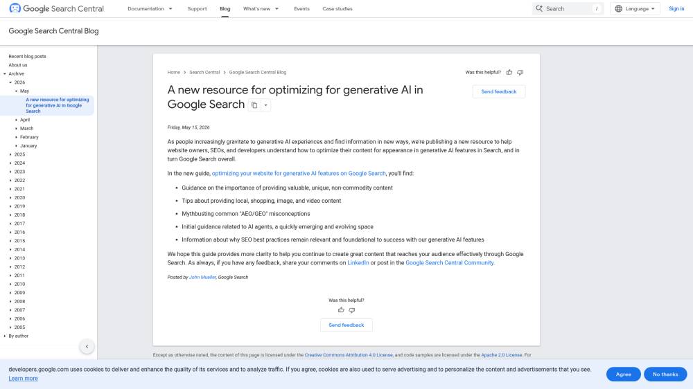 Google publie (enfin) son guide officiel pour les résultats IA sur Developers.google.com