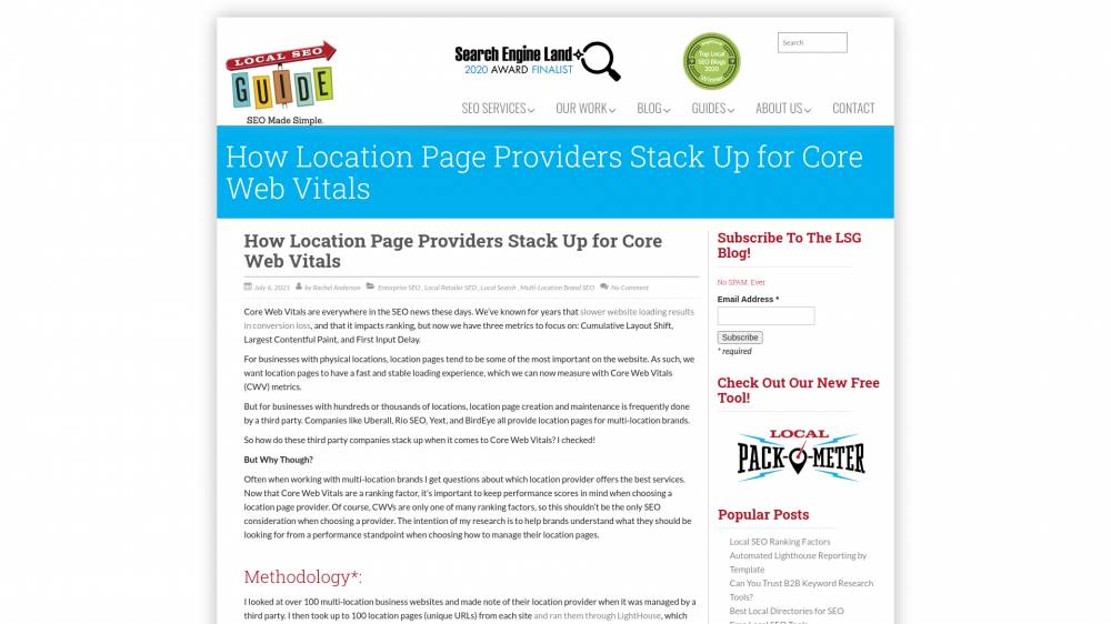 Petite étude par LocalSeoGuide sur les Core Web Vitals appliqués aux Location Providers (en utilisant LightHouse). sur LocalSeoGuide.com