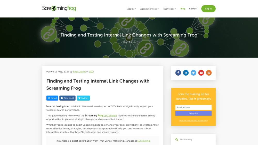 Testez vos changements de maillage sur Screamingfrog.co.uk