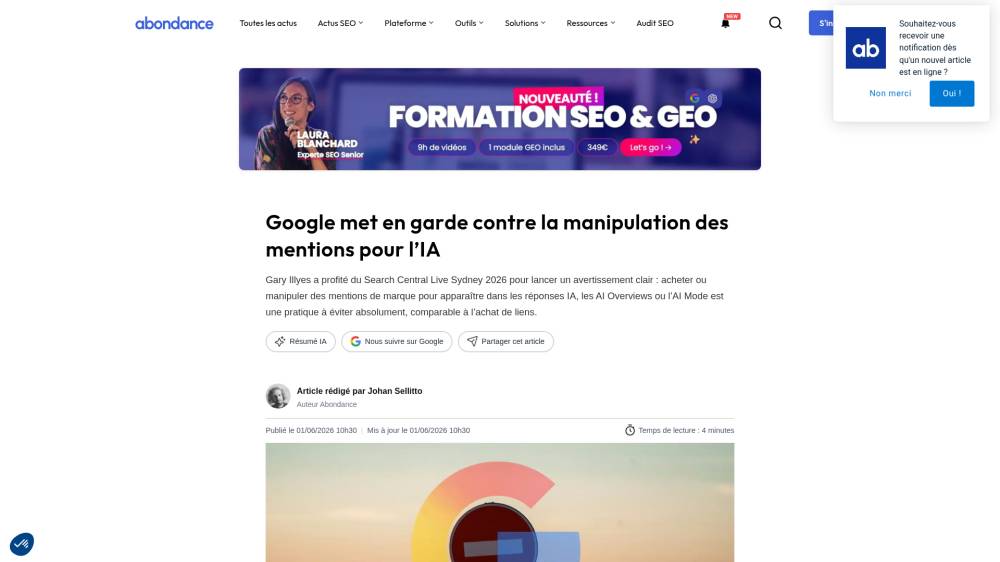 Google met en garde contre la manipulation des mentions pour l’IA sur Abondance.com