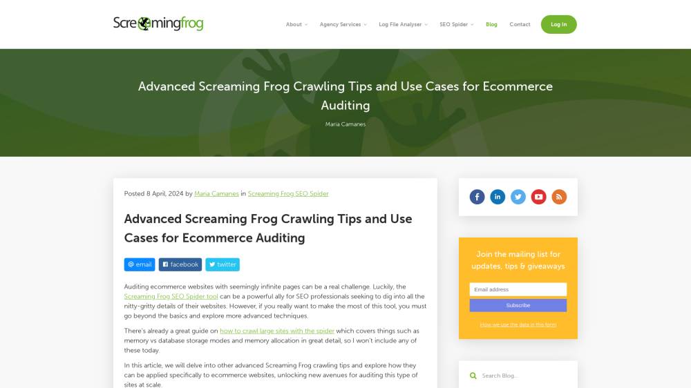 ScreamingFrog: guide pour crawler votre e-commerce sur Screamingfrog.co.uk