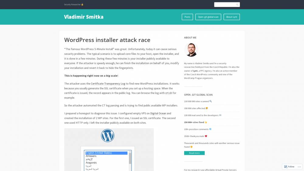 WordPress: course contre les hackers sur Smitka.me