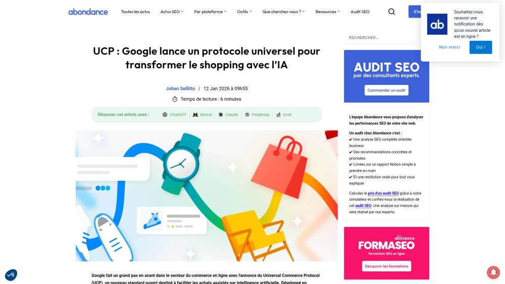 Google annonce l'UCP, un nouveau standard pour checkout via agents IA sur Abondance.com
