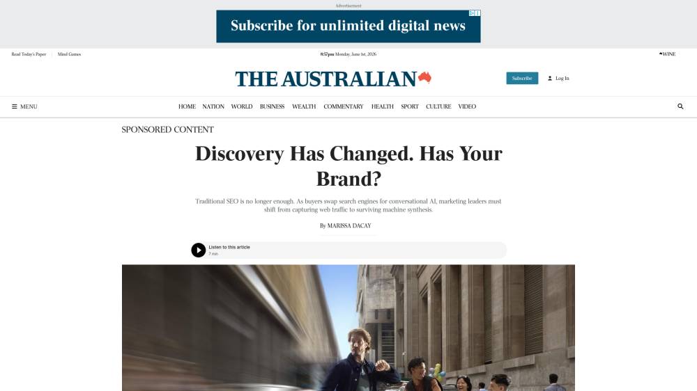 Le GEO passe du buzzword à un sujet business sur Theaustralian.com.au