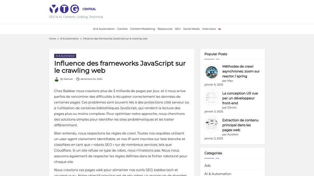 Quand JavaScript complique le crawl web sur Central.yourtext.guru