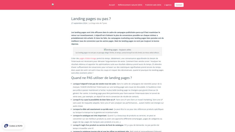 Landing page, ou pas landing page ? sur Tyseo.net