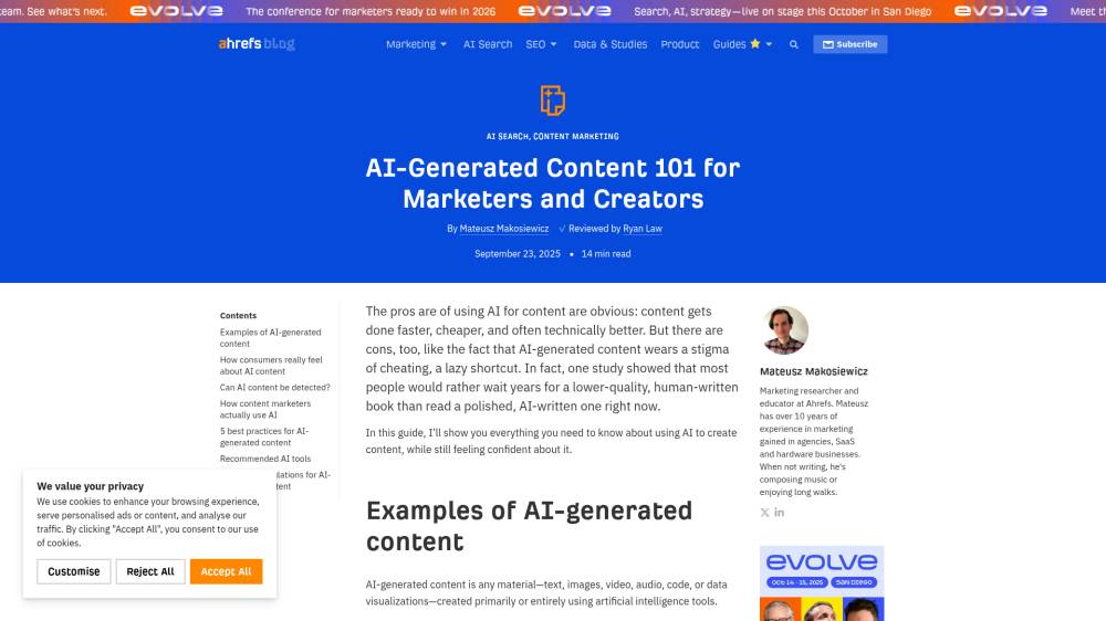 Création de contenu IA sur Ahrefs.com