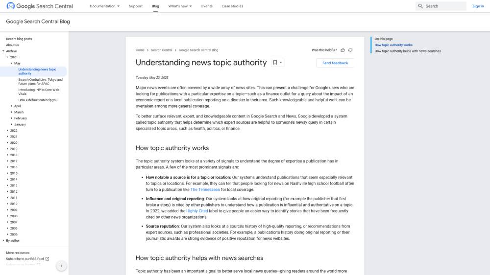 News Topic Authority sur Developers.google.com