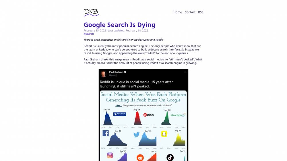 Google Search est mourant sur Dkb.io