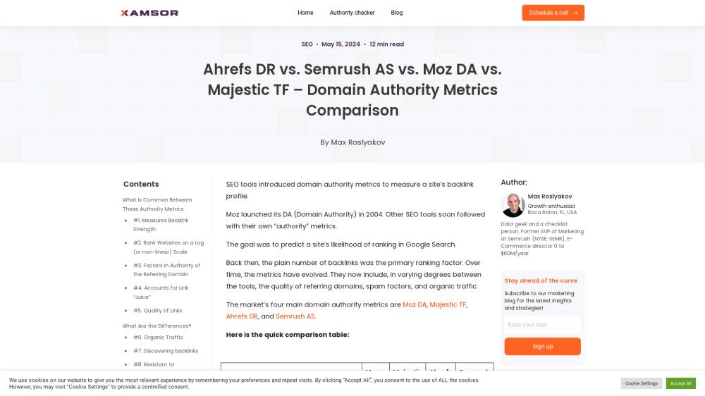 Comparaison de metrics sur Xamsor.com