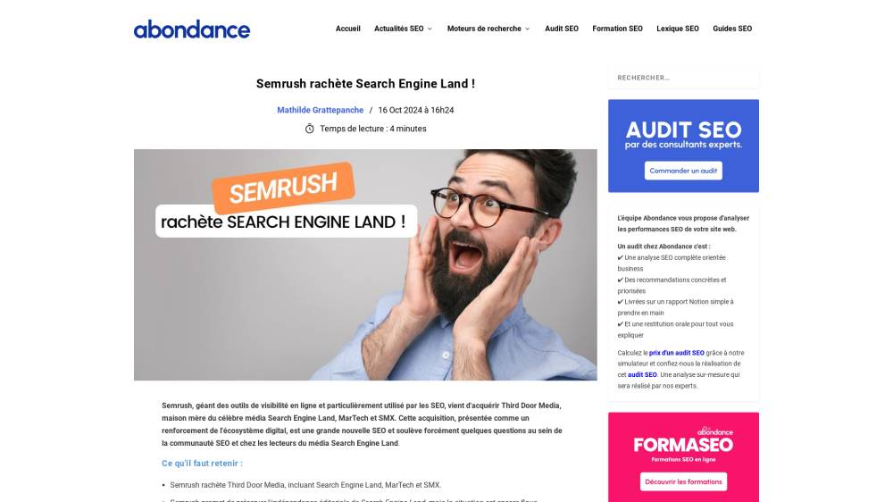 Semrush rachète SearchEngineLand sur Abondance.com