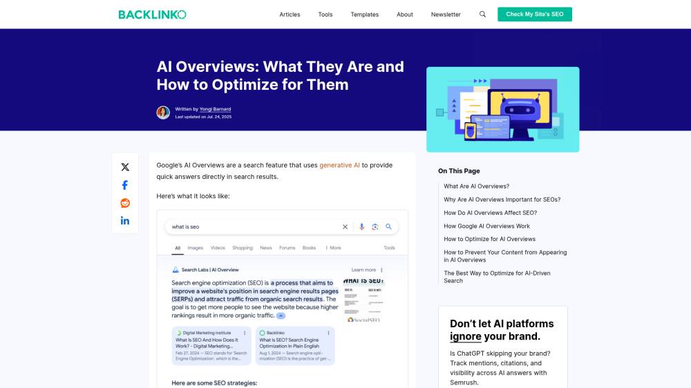 Les AI Overviews sur Backlinko.com