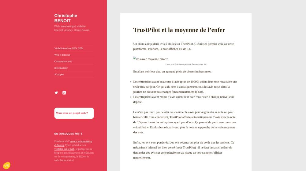 La moyenne chez TrustPilot sur Christophebenoit.com