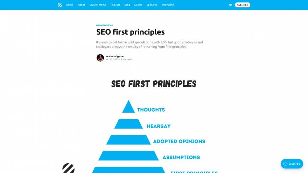 Les "first principles" du SEO sur Kevin-indig.com