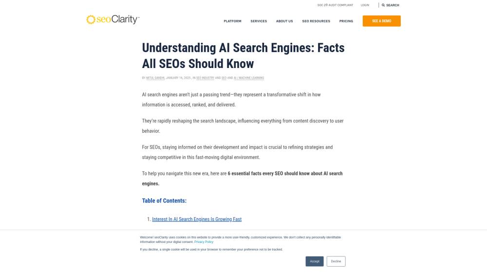 Moteurs de recherche par IA sur Seoclarity.net