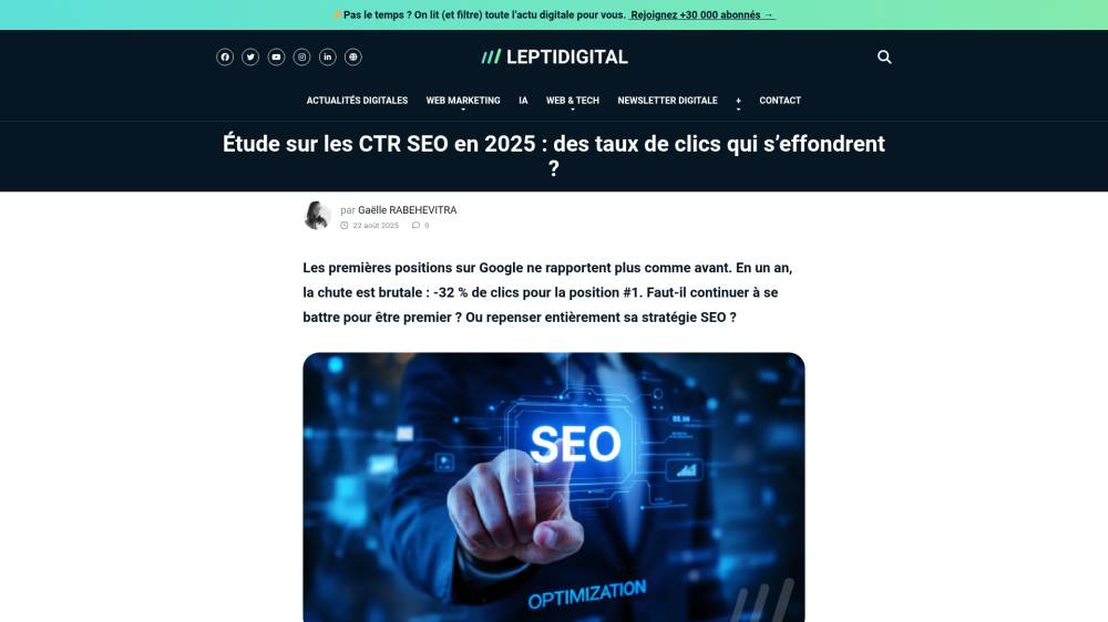 Étude 2025 sur les CTR sur Leptidigital.fr
