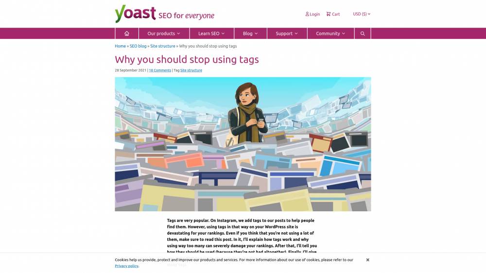 Yoast conseille de ne plus utiliser les Tags de WordPress sur Yoast.com