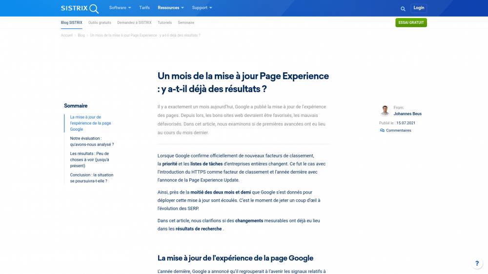 Sistrix a étudié les retombées réelles de l'update Page Experience. Bof. sur Sistrix.fr