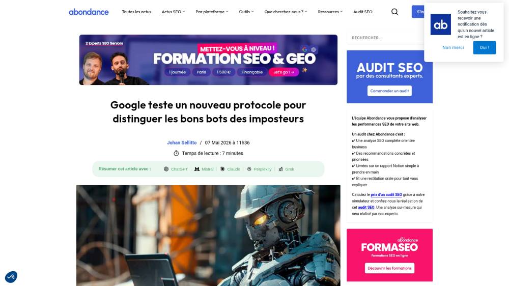 Google teste un protocole cryptographique pour authentifier ses bots sur Abondance.com