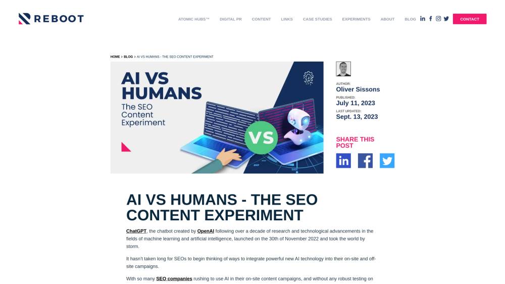 Contenu humain versus contenu IA sur RebootOnline.com