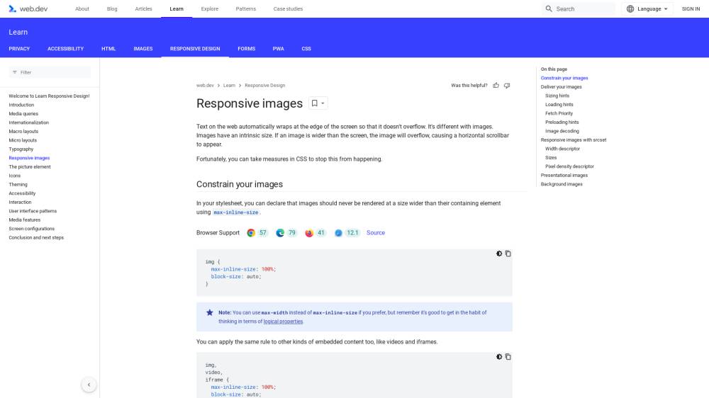 Images responsive (conseils de Google) sur Web.dev