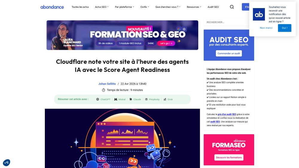 Cloudflare note les sites à l’heure des agents IA sur Abondance.com