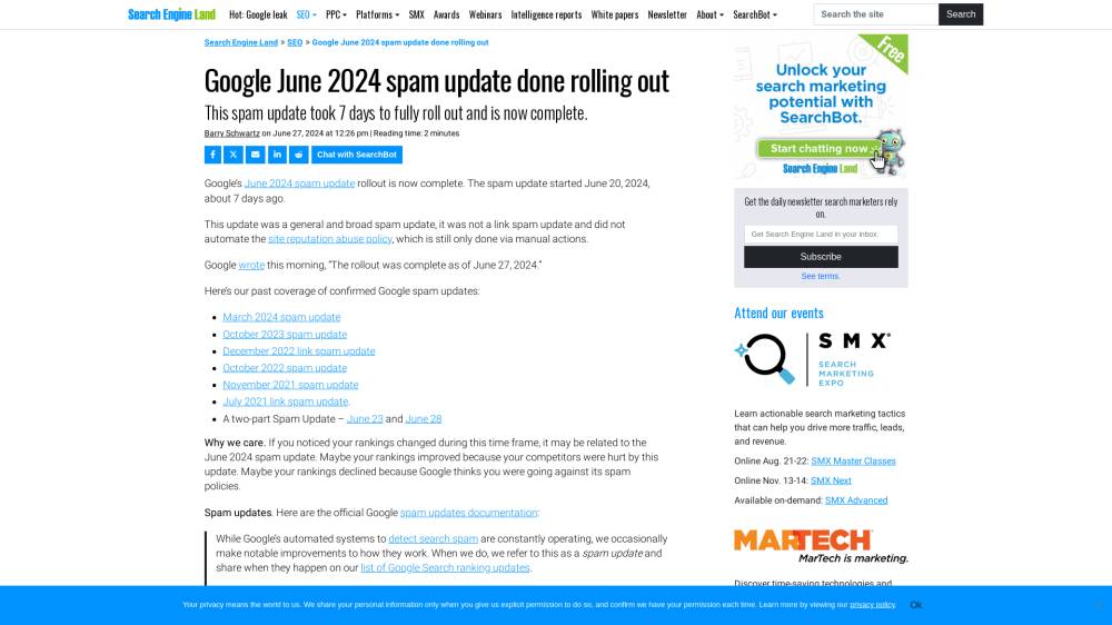 Google: spam update de juin 2024 sur SearchEngineLand.com