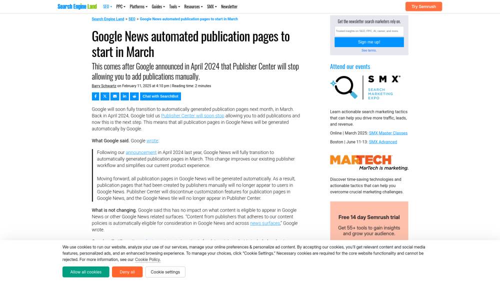 Google News : pages de publications automatisées sur Searchengineland.com