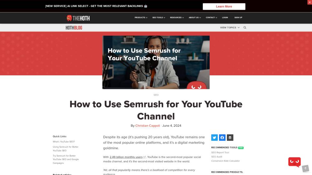 Utiliser Semrush pour faire du SEO sur Youtube sur Thehoth.com