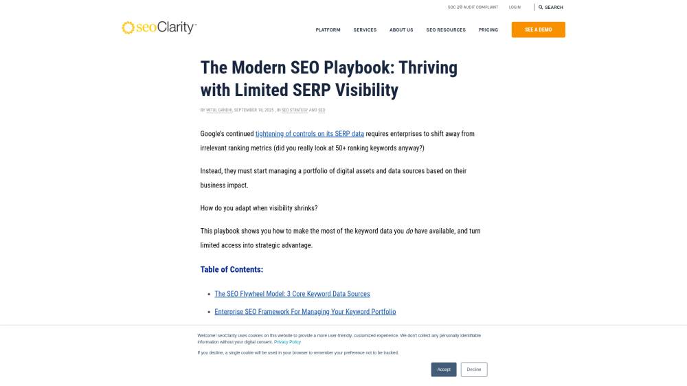 Un playbook SEO moderne sur Seoclarity.net