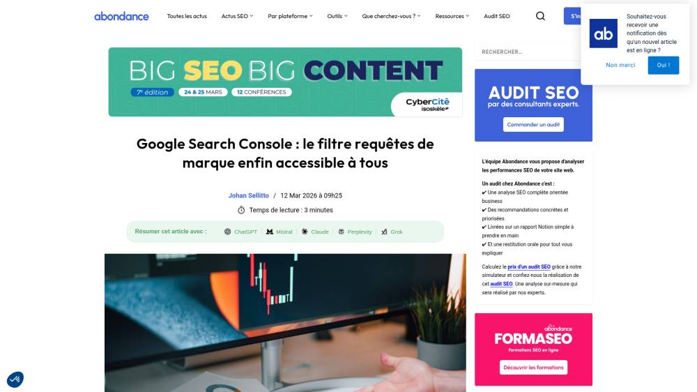 Search Console : le filtre Requêtes de marque est enfin disponible pour tous ! sur Abondance.com