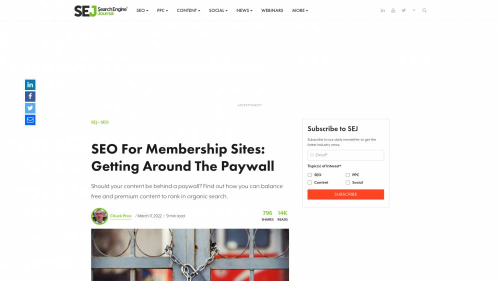 Seo et Paywall sur SearchEngineJournal.com