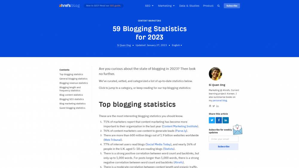 59 stats sur le blogging sur Ahrefs.com