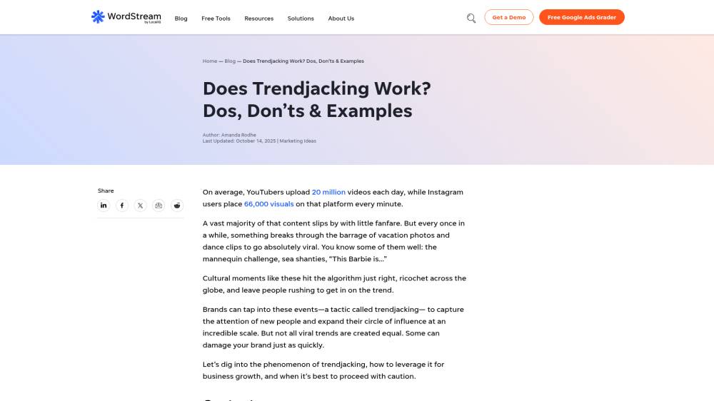 Le TrendJacking sur Wordstream.com