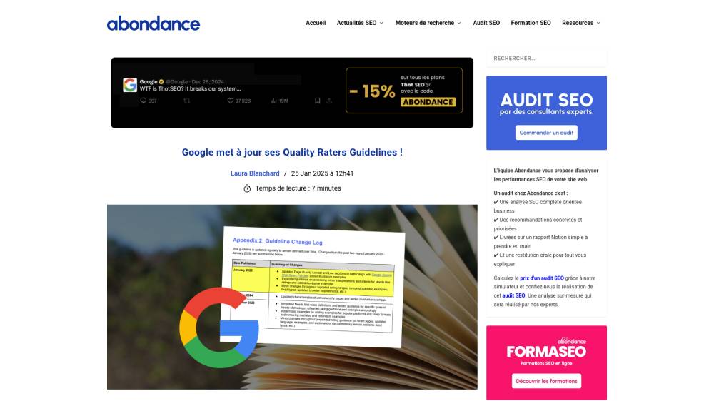 Quality Raters Guidelines 2025 sur Abondance.com