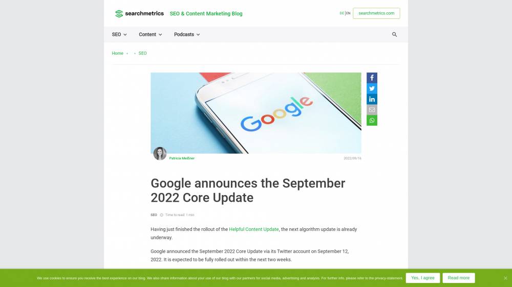 Core Update de Google en septembre sur Blog.searchmetrics.com