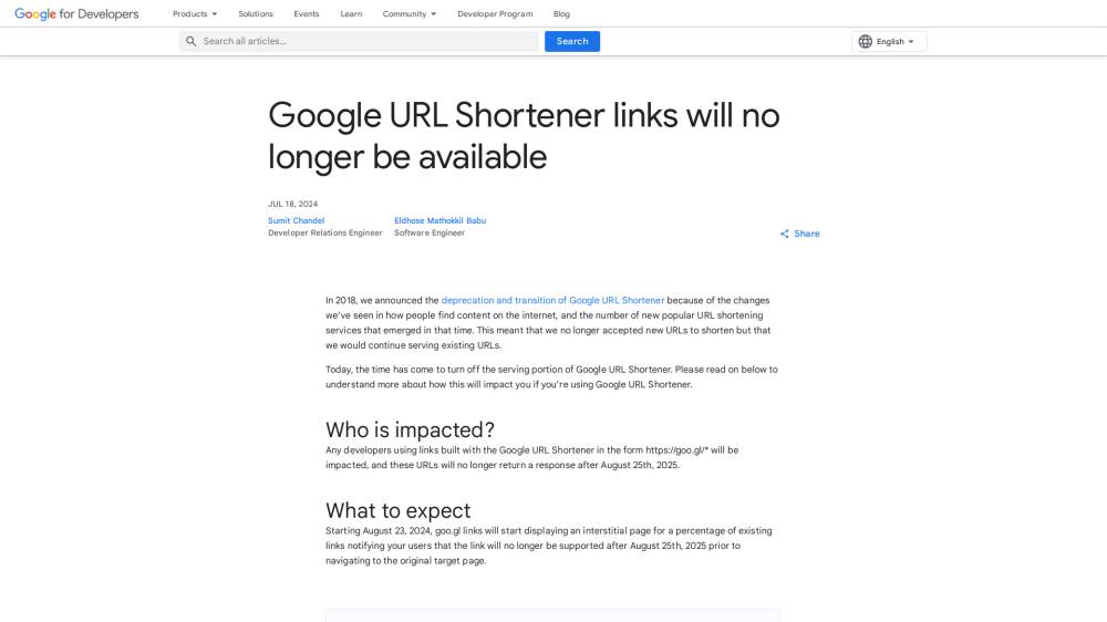 Le shortener de Google ferme ses portes sur Developers.googleblog.com