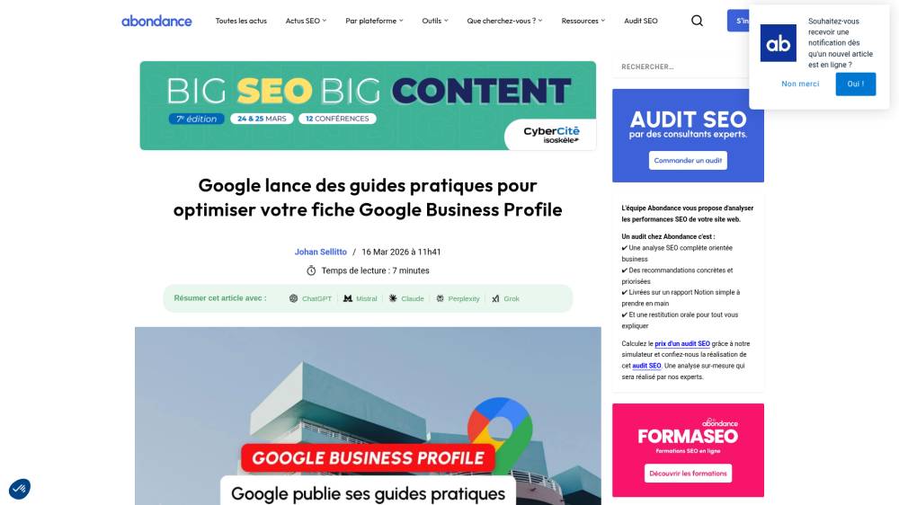 Google Business Profile : lancement de nouveaux guides pratiques sur Abondance.com